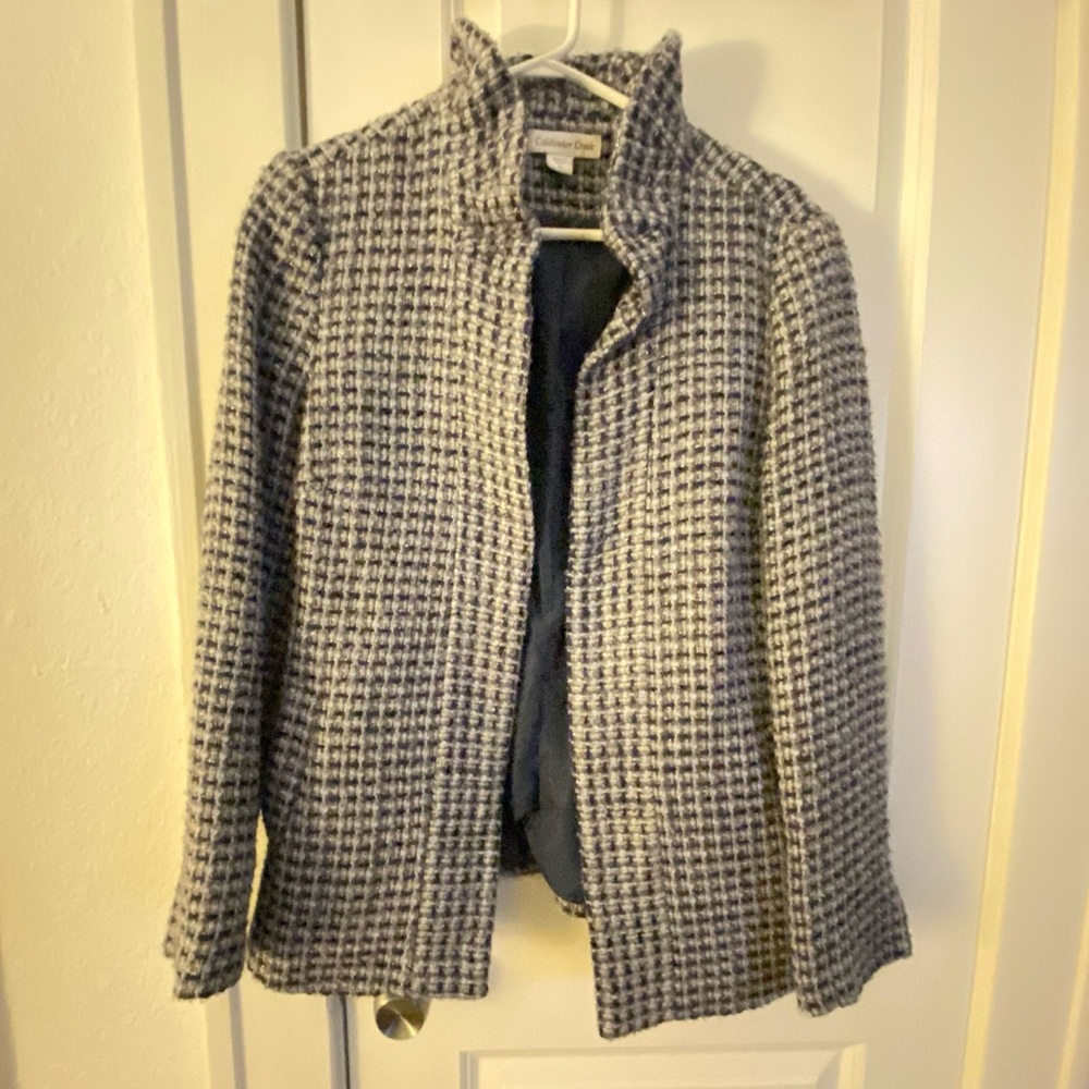 Coldwater Creek navy with silver thread blazer, size 8.